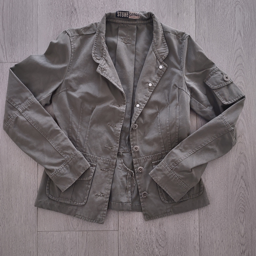 90's Vintage Cargo Jacket In Army Green Size XS